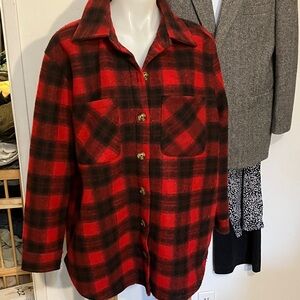 Terra & Sky fleece lumberjack plaid jacket shirt OX 14W